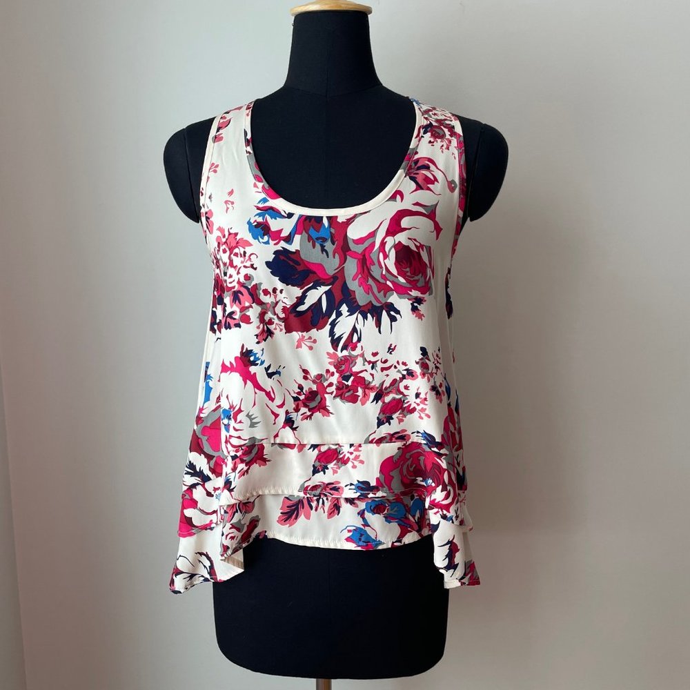 Eight Sixty Cream and Floral Silk Tank